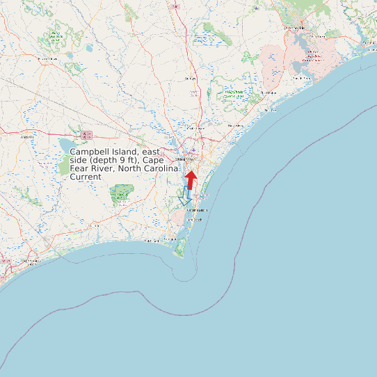 Campbell Island, east side (depth 9 ft), Cape Fear River, North Carolina Current map
