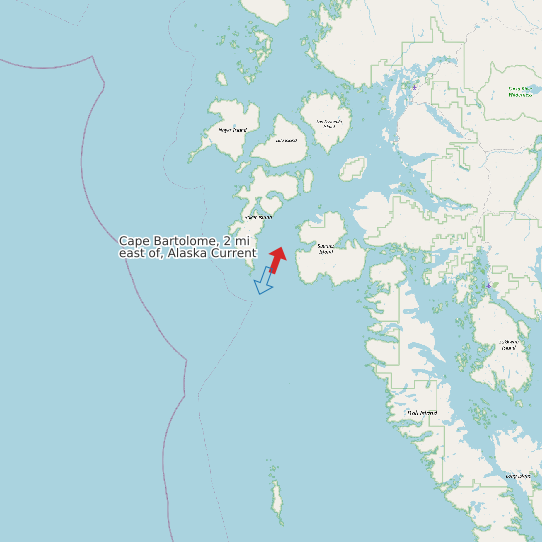Map of Cape Bartolome, 2 mi east of, Alaska Current Prediction Station