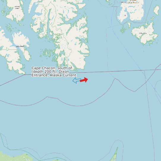 Map of Cape Chacon, south of (depth 200 ft), Dixon Entrance, Alaska Current Prediction Station