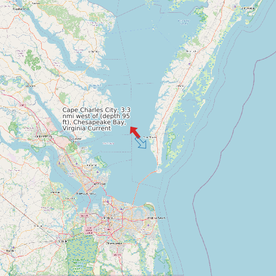 Map of Cape Charles City, 3.3 nmi west of (depth 95 ft), Chesapeake Bay, Virginia Current Prediction Station