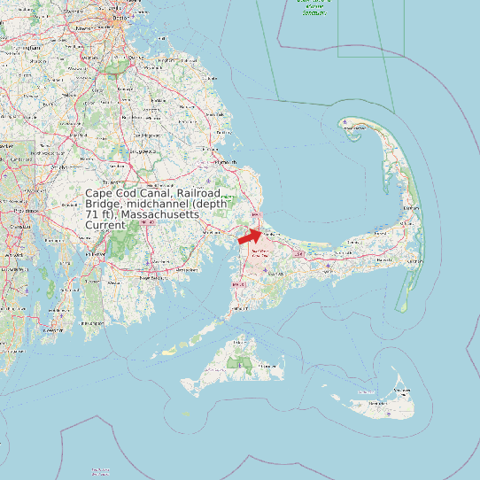 Cape Cod Canal, Railroad Bridge, midchannel (depth 71 ft), Massachusetts Current map