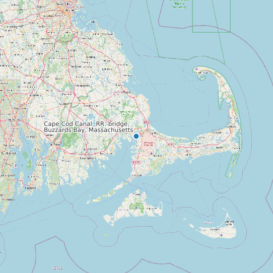 Map of Cape Cod Canal, RR. bridge, Buzzards Bay, Massachusetts Tide Prediction Station