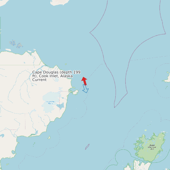 Map of Cape Douglas (depth 199 ft), Cook Inlet, Alaska Current Prediction Station