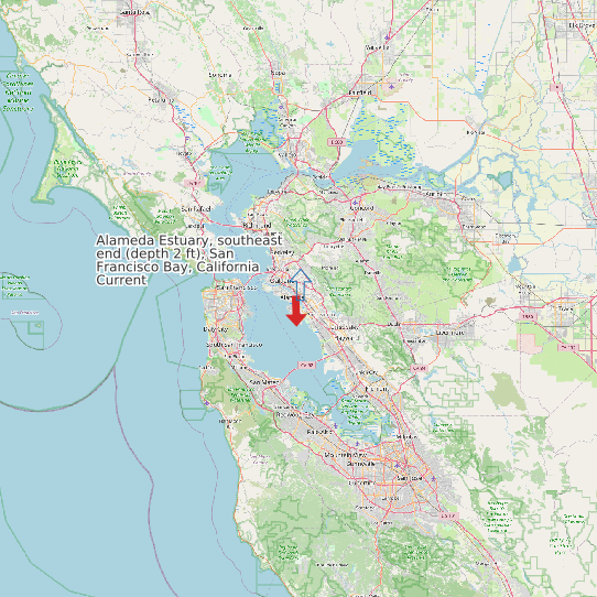 Map of Alameda Estuary, southeast end (depth 2 ft), San Francisco Bay, California Current Prediction Station