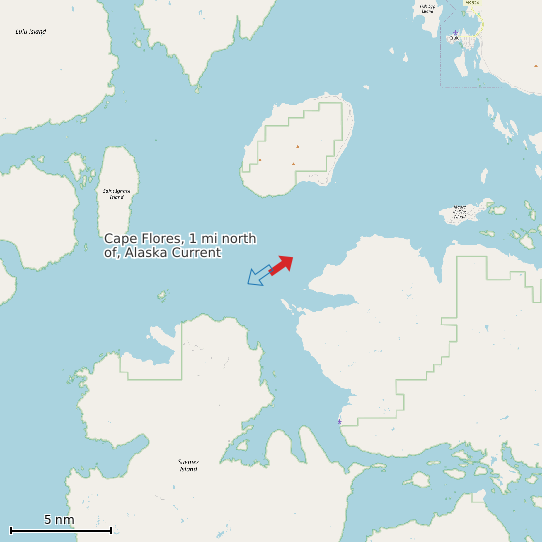 Map of Cape Flores, 1 mi north of, Alaska Current Prediction Station
