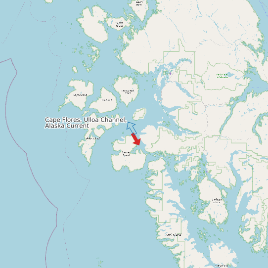 Map of Cape Flores, Ulloa Channel, Alaska Current Prediction Station