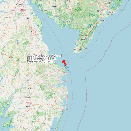 Cape Henlopen, 0.7 nmi ESE of (depth 12 ft), Delaware Current map