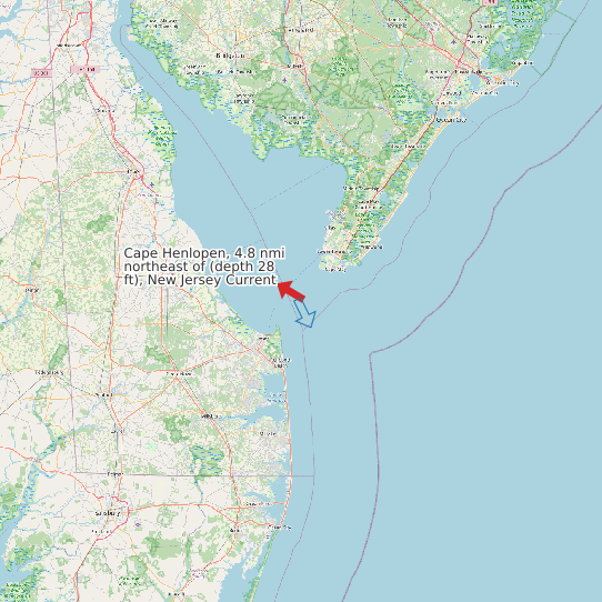 Cape Henlopen, 4.8 nmi northeast of (depth 28 ft), New Jersey Current map