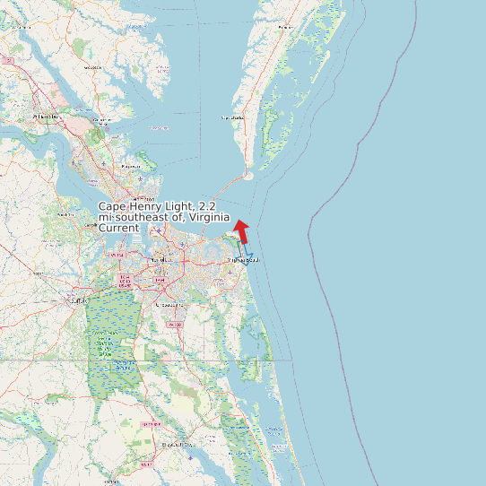 Map of Cape Henry Light, 2.2 mi southeast of, Virginia Current Prediction Station