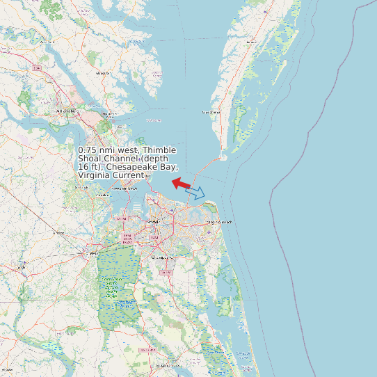 Map of 0.75 nmi west, Thimble Shoal Channel (depth 16 ft), Chesapeake Bay, Virginia Current Prediction Station