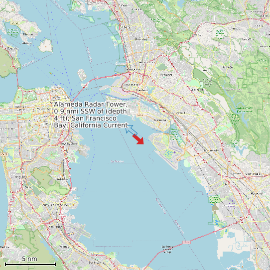 Map of Alameda Radar Tower, 0.9 nmi SSW of (depth 4 ft), San Francisco Bay, California Current Prediction Station