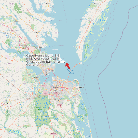 Map of Cape Henry Light, 8.3 mi NW of (depth 12 ft), Chesapeake Bay, Virginia Current Prediction Station