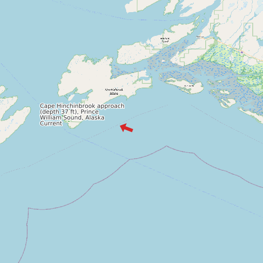 Map of Cape Hinchinbrook approach (depth 37 ft), Prince William Sound, Alaska Current Prediction Station
