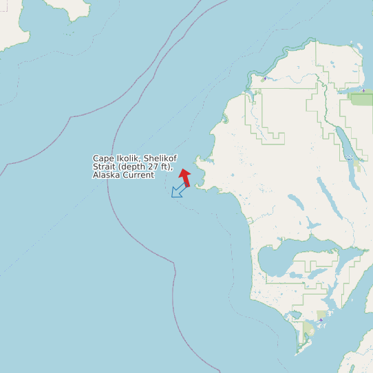 Map of Cape Ikolik, Shelikof Strait (depth 27 ft), Alaska Current Prediction Station