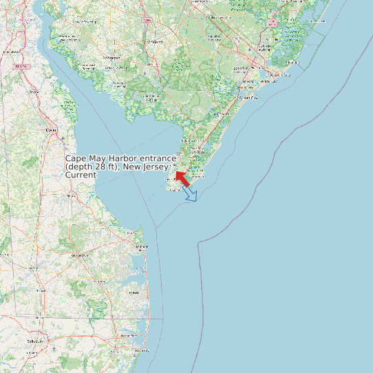 Cape May Harbor entrance (depth 28 ft), New Jersey Current map