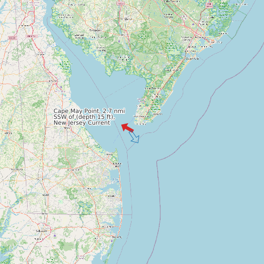 Map of Cape May Point, 2.7 nmi SSW of (depth 15 ft), New Jersey Current Prediction Station