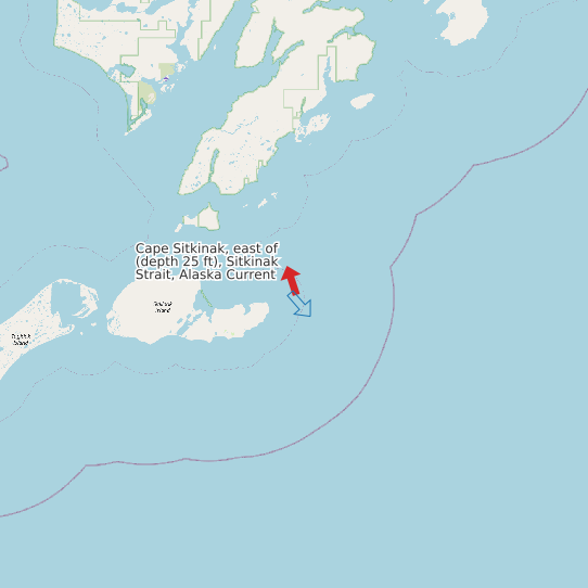 Map of Cape Sitkinak, east of (depth 25 ft), Sitkinak Strait, Alaska Current Prediction Station
