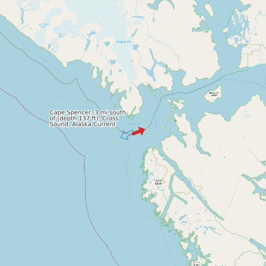Cape Spencer, 3 mi south of (depth 137 ft), Cross Sound, Alaska Current map