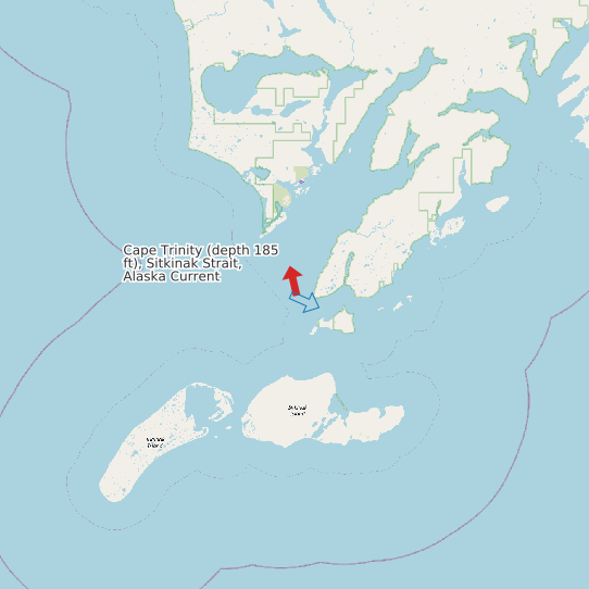 Cape Trinity (depth 185 ft), Sitkinak Strait, Alaska Current map