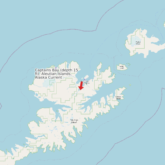 Captains Bay (depth 15 ft), Aleutian Islands, Alaska Current map