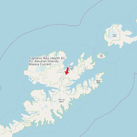 Map of Captains Bay (depth 61 ft), Aleutian Islands, Alaska Current Prediction Station