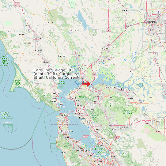 Carquinez Bridge, I-80 (depth 39 ft), Carquinez Strait, California Current map