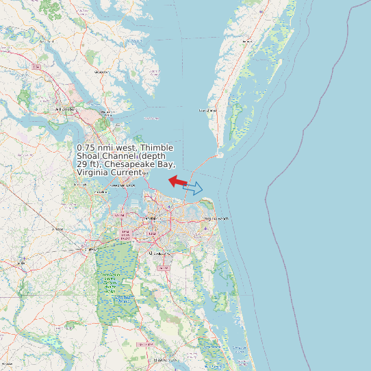 Map of 0.75 nmi west, Thimble Shoal Channel (depth 29 ft), Chesapeake Bay, Virginia Current Prediction Station