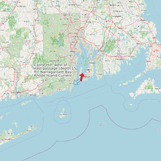 Map of Castle Hill, west of, east passage (depth 15 ft), Narragansett Bay, Rhode Island Current Prediction Station