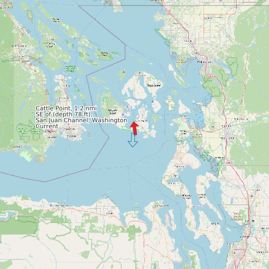 Map of Cattle Point, 1.2 nmi SE of (depth 78 ft), San Juan Channel, Washington Current Prediction Station