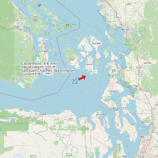 Map of Cattle Point, 4.6 nmi SW of (depth 105 ft), San Juan Channel, Washington Current Prediction Station