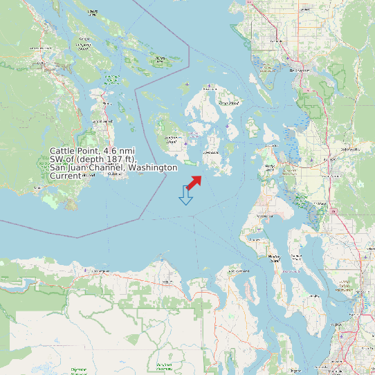 Cattle Point, 4.6 nmi SW of (depth 187 ft), San Juan Channel, Washington Current map