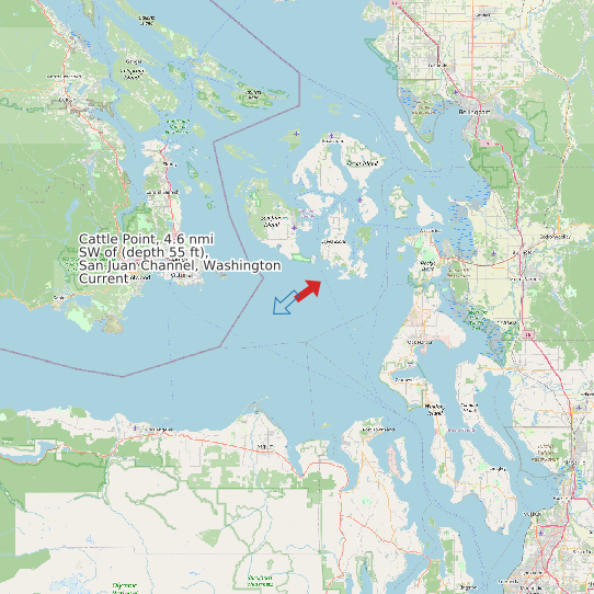 Map of Cattle Point, 4.6 nmi SW of (depth 55 ft), San Juan Channel, Washington Current Prediction Station