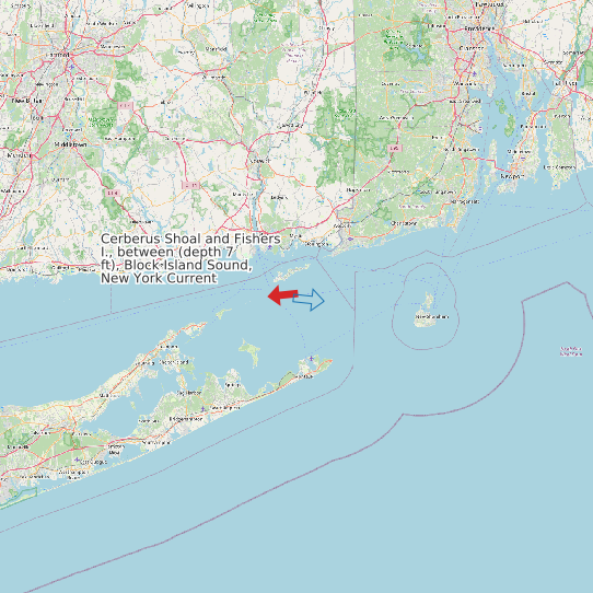 Cerberus Shoal and Fishers I., between (depth 7 ft), Block Island Sound, New York Current map