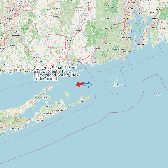 Cerberus Shoal, 1.5 mi east of (depth 15 ft), Block Island Sound, New York Current map