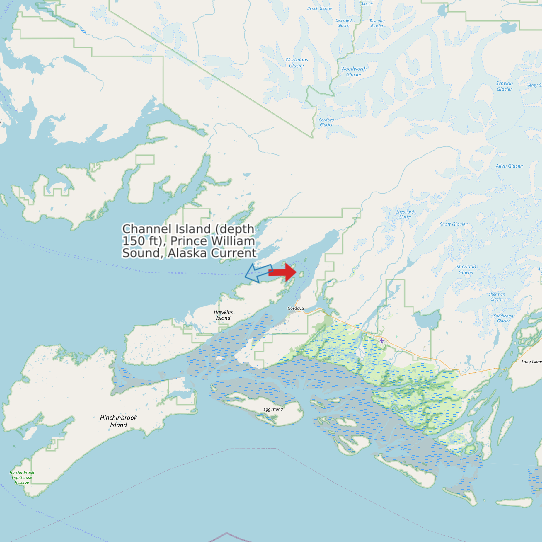 Map of Channel Island (depth 150 ft), Prince William Sound, Alaska Current Prediction Station