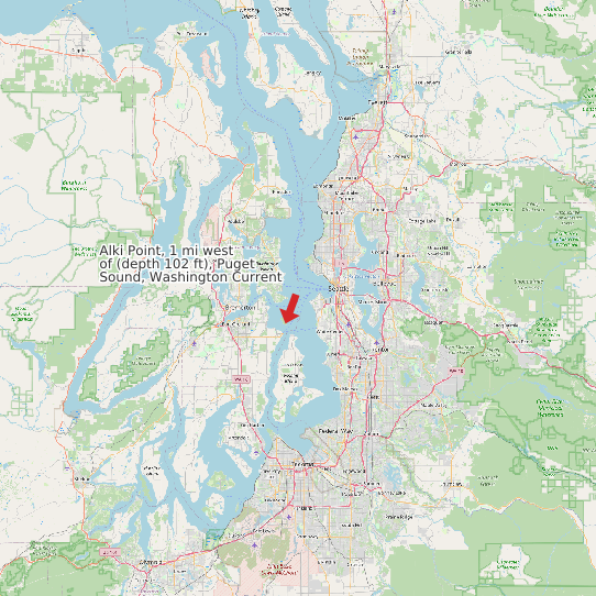 Alki Point, 1 mi west of (depth 102 ft), Puget Sound, Washington Current map