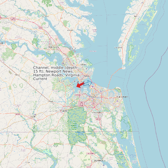 Channel, middle (depth 15 ft), Newport News, Hampton Roads, Virginia Current map