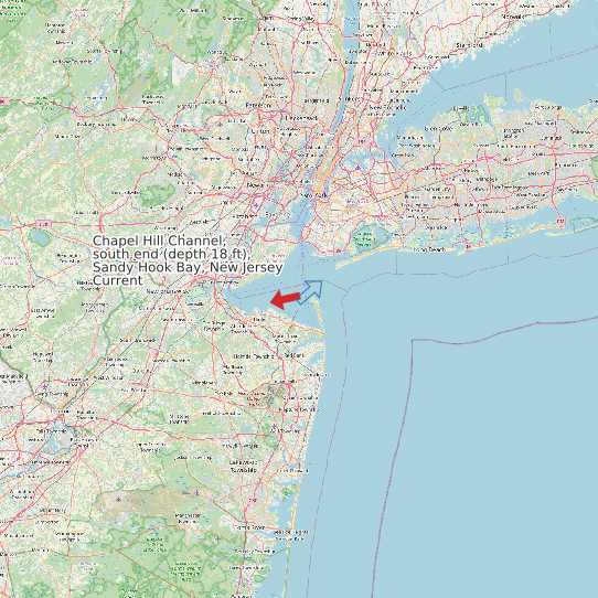 Map of Chapel Hill Channel, south end (depth 18 ft), Sandy Hook Bay, New Jersey Current Prediction Station