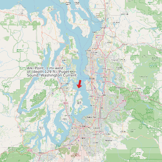 Map of Alki Point, 1 mi west of (depth 129 ft), Puget Sound, Washington Current Prediction Station