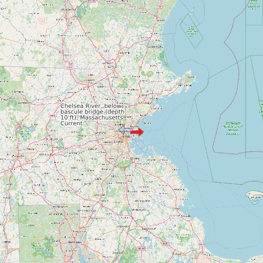 Chelsea River, below bascule bridge (depth 10 ft), Massachusetts Current map