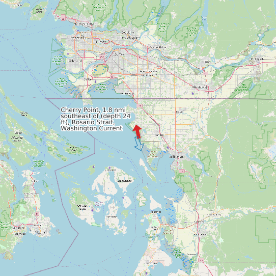 Map of Cherry Point, 1.8 nmi southeast of (depth 24 ft), Rosario Strait, Washington Current Prediction Station
