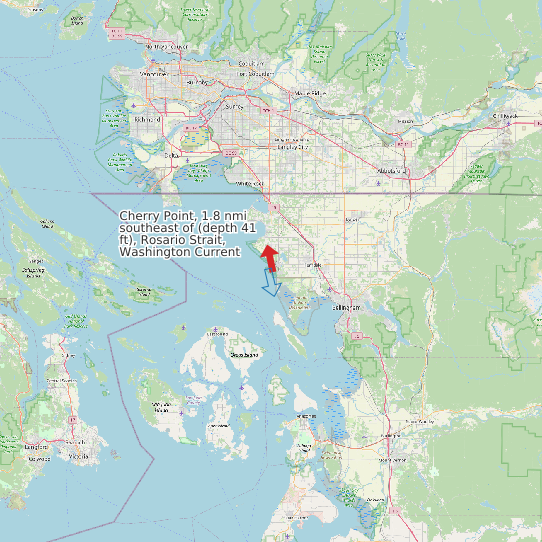 Map of Cherry Point, 1.8 nmi southeast of (depth 41 ft), Rosario Strait, Washington Current Prediction Station