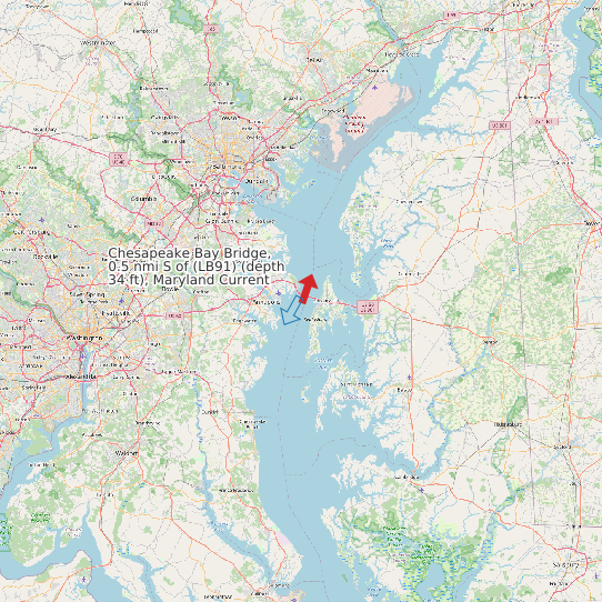Map of Chesapeake Bay Bridge, 0.5 nmi S of (LB91) (depth 34 ft), Maryland Current Prediction Station