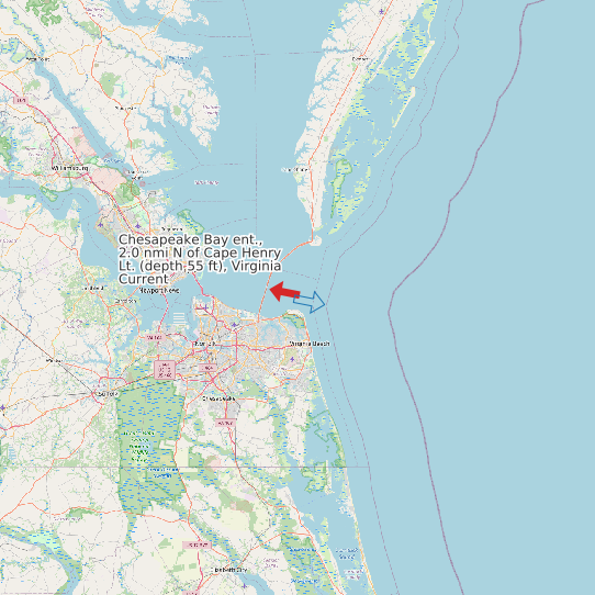 Map of Chesapeake Bay ent., 2.0 nmi N of Cape Henry Lt. (depth 55 ft), Virginia Current Prediction Station