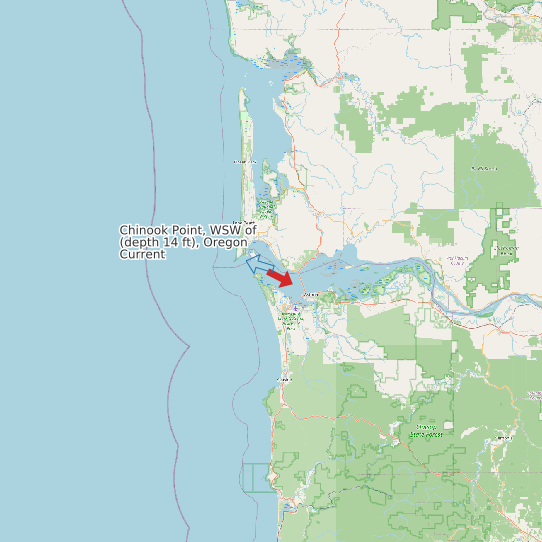 Map of Chinook Point, WSW of (depth 14 ft), Oregon Current Prediction Station