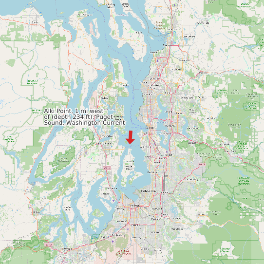 Map of Alki Point, 1 mi west of (depth 234 ft), Puget Sound, Washington Current Prediction Station