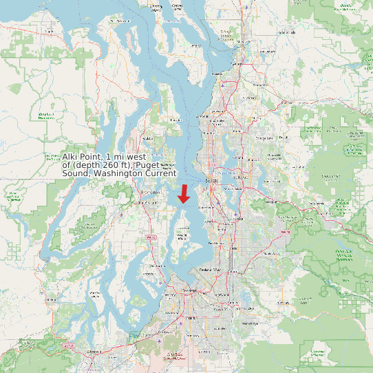 Map of Alki Point, 1 mi west of (depth 260 ft), Puget Sound, Washington Current Prediction Station