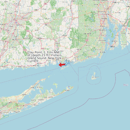 Clay Point, 1.3 mi NNE of (depth 15 ft), Fishers Island Sound, New York Current map