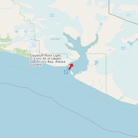 Map of Claybluff Point Light, 2.3 nmi SE of (depth 206 ft), Icy Bay, Alaska Current Prediction Station