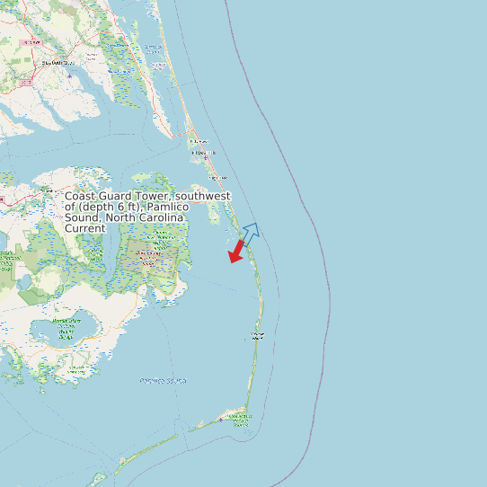 Map of Coast Guard Tower, southwest of (depth 6 ft), Pamlico Sound, North Carolina Current Prediction Station